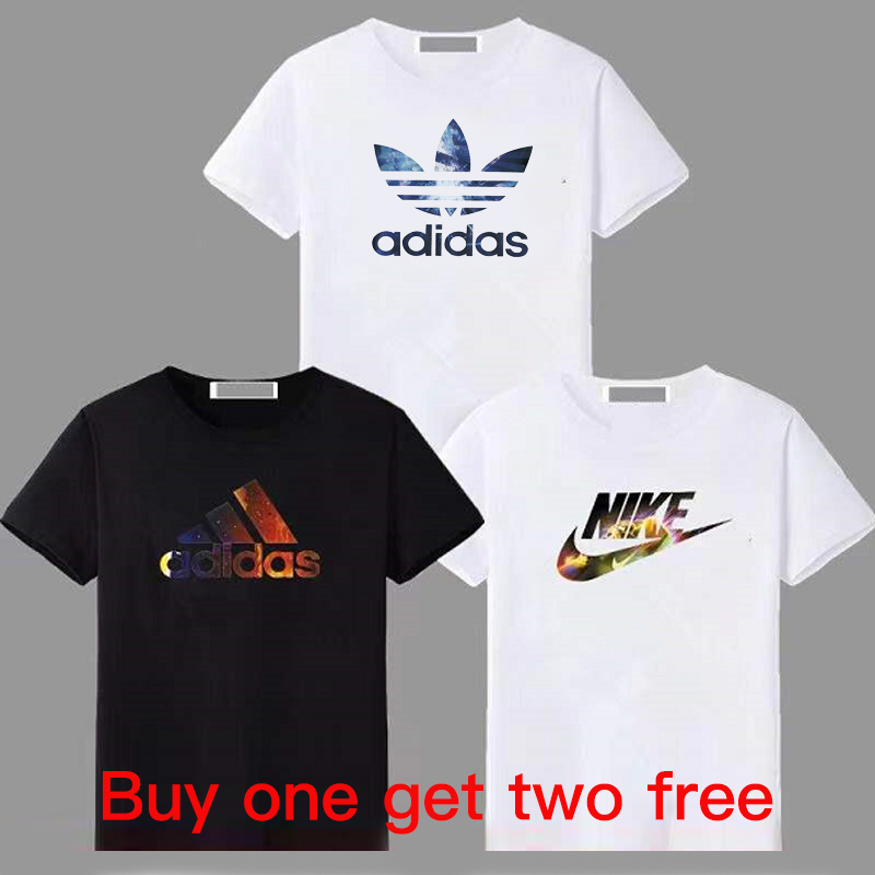 (Buy one, get two free) Super value all-match fashion T shirt all-match round neck Korean version loose large print half sleeve shirt
