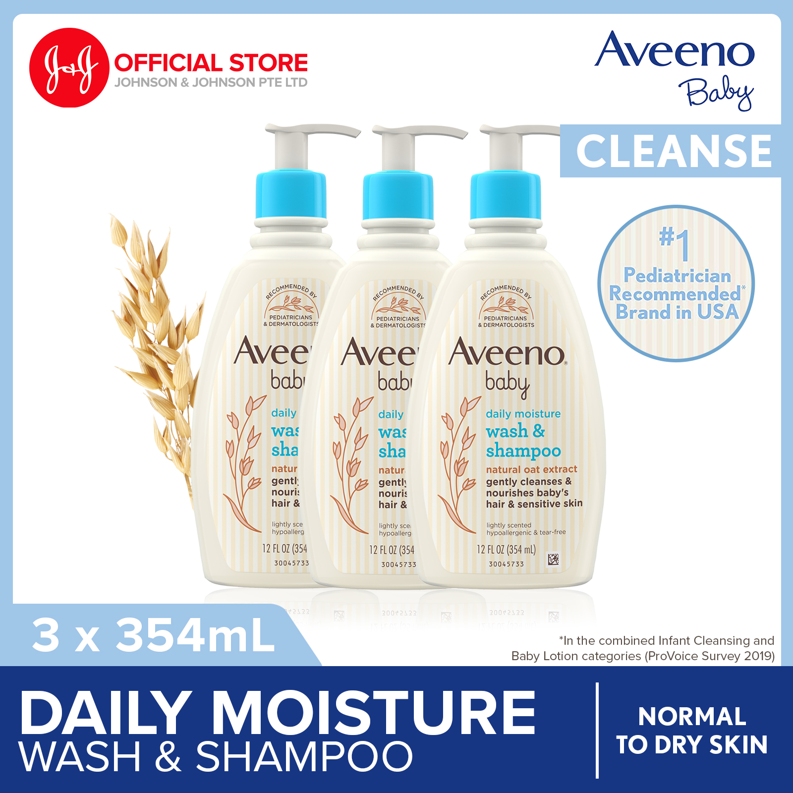 [Bundle of 3] Aveeno Baby Body Wash and Shampoo Daily Moisturizing 354ml